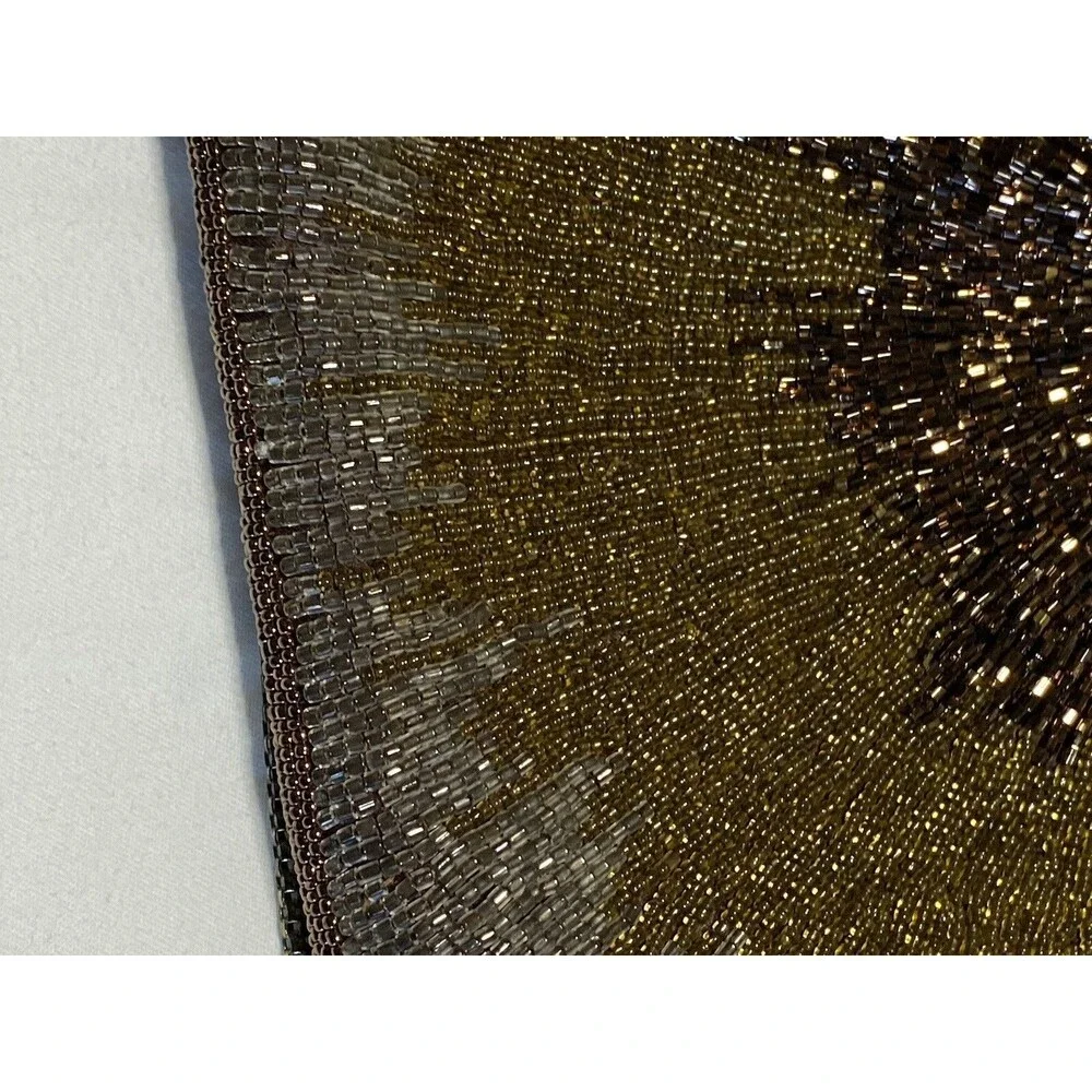 Silver, Bronze, Gold Beaded Party Purse w/Snap Kiss Closure Vintage